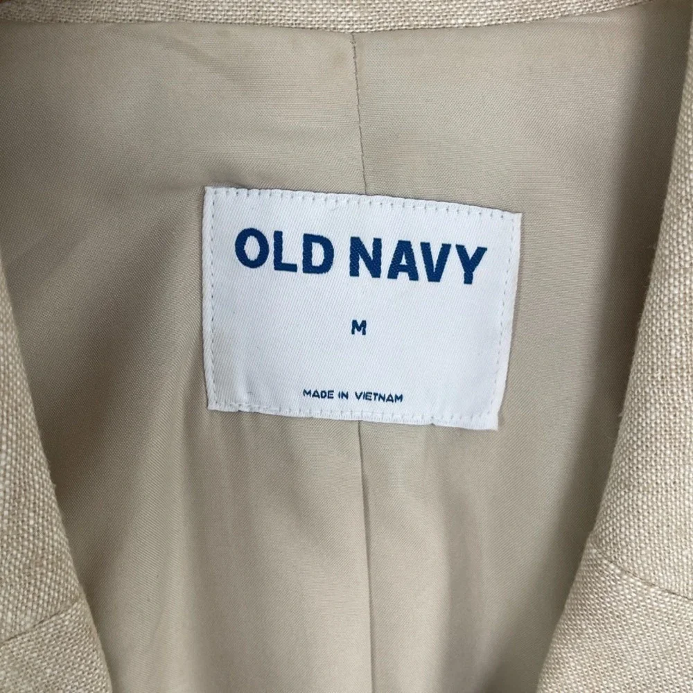 Old Navy Double Breasted‎ Suit Blazer Jacket M Linen Blend Tan NWT Minimalist
